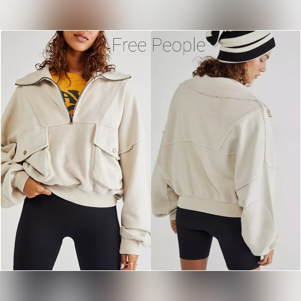Free People We The Free Cool Rider Sweatshirt Size Large NWT Color Ivo…